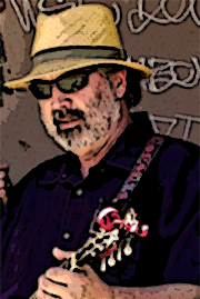 Laurie, playing a mandola.